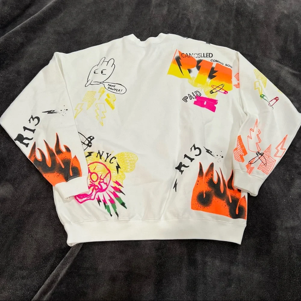 R13 Graffiti Oversized Crew Neck Sweatshirt - Picture 4 of 7